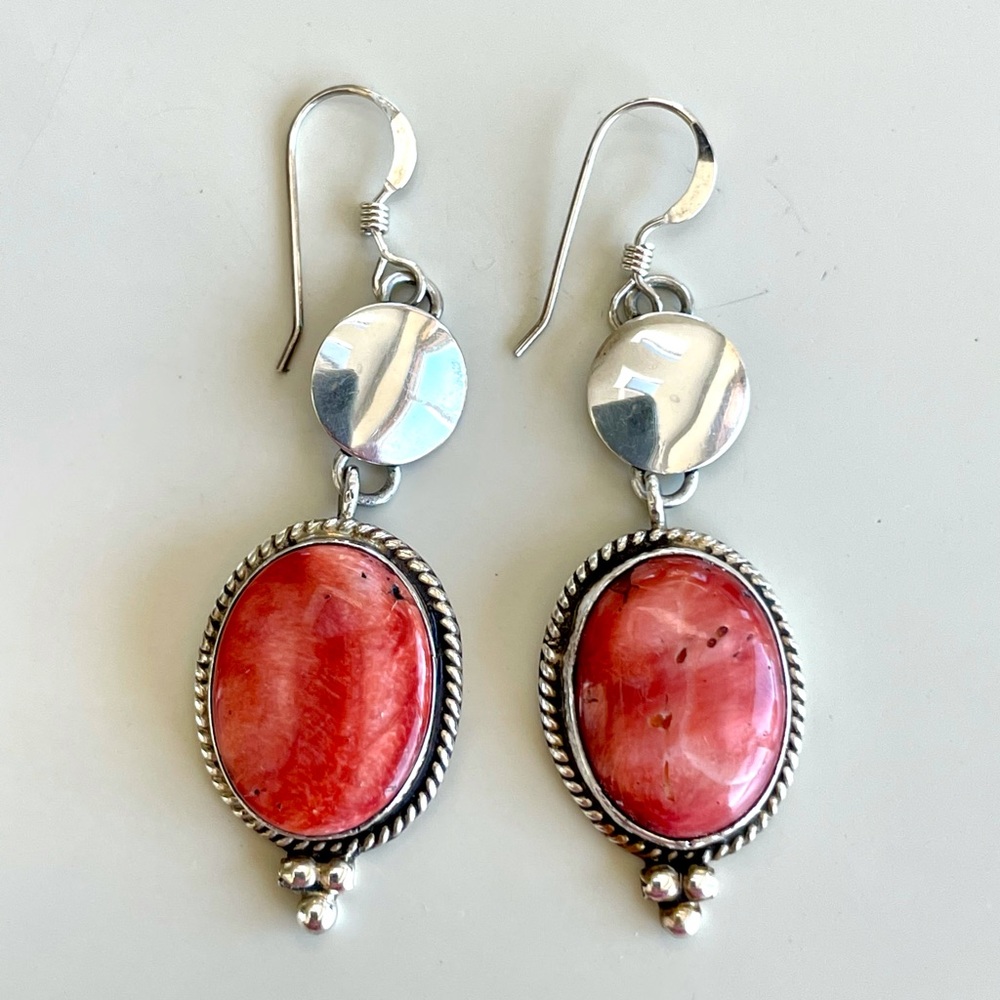 Native American SS Spiny Oyster Coral Earrings
